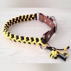 1" Paracord Dog Collar with Adjustable Adapter - Black and Yellow